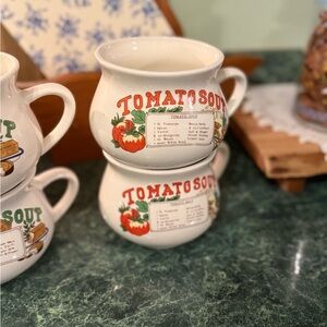 Tomato Soup Ceramic Soup Mug - Cream with Red & Green set of 2